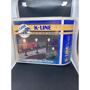 Vintage K-Line k-105x Set Lamp Post w/Lockon-3 lamps total w/box O -O27 Gauge
